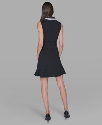 Women's Belted Collared A-Line Dress