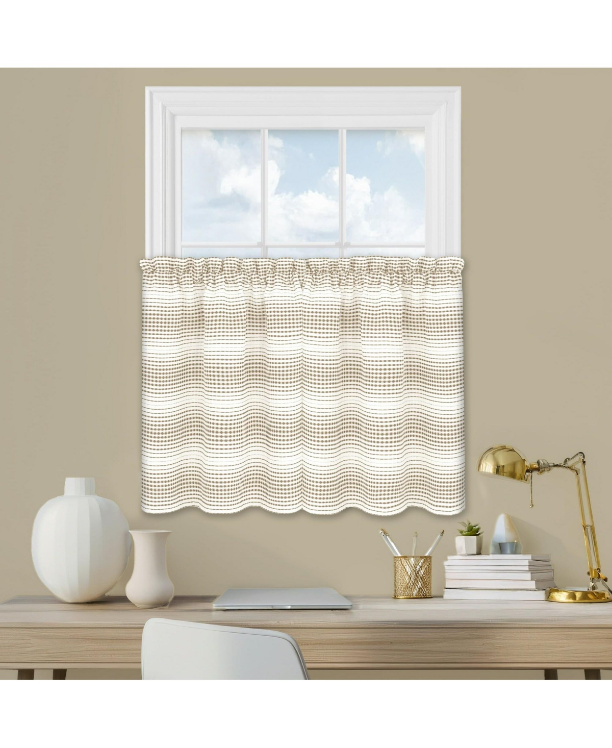 Kate Aurora Isabelle Abstract 3 Piece Cafe Rod Pocket Kitchen Curtain Tier And Valance Set