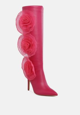 Womens Chinkara Sheer Big Rose Detail Long Boots
