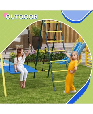 Metal Swing Set for Backyard, 5 in 1 Design for Ages 3-8,