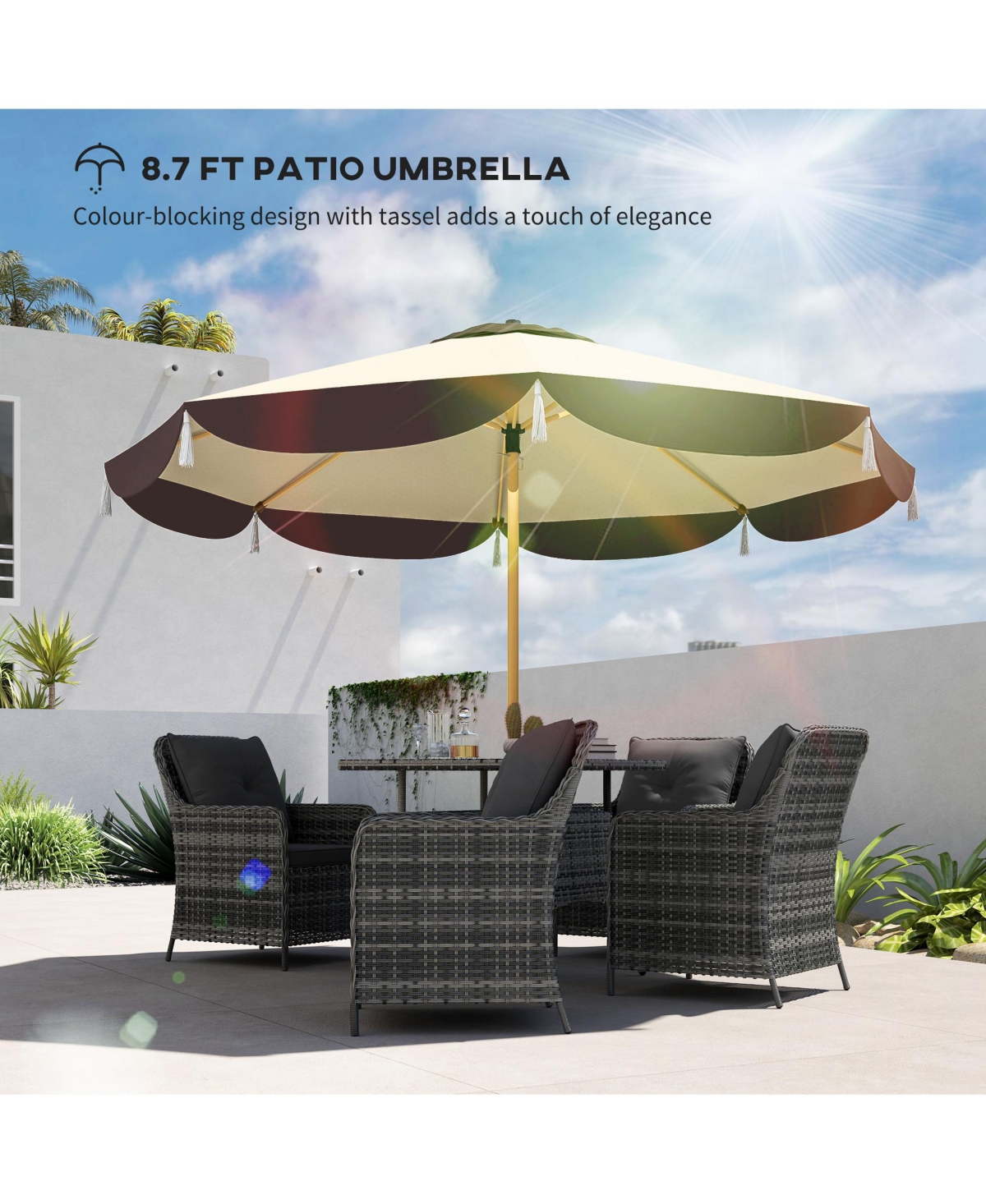 Outsunny 9FT Patio Umbrella Parasol, Upf 50+ Outdoor Umbrella,