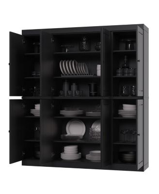 100% Solid Wood Pantry Cabinet, Raised Panel Doors, Adjustable Shelves, 65" Wide, 71.5" Tall