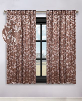 Washable Leaves Room Darkening Back Tab Curtains