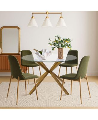 5-Piece Oak Finish Modern Round Glass Dining Set