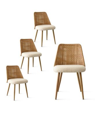 5-Piece Dining Set, 39.5'' Round Table with Faux Rattan Back Chairs and Metal Legs for Kitchen or Small Dining Room-Maison Boucle