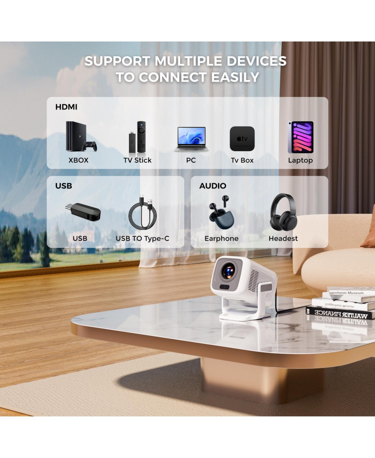 Artsea Mini Projector 1080p with Bluetooth & Android 11, Wifi 6, Dual-Band Wireless, Hd Home Theater Cinema Projector