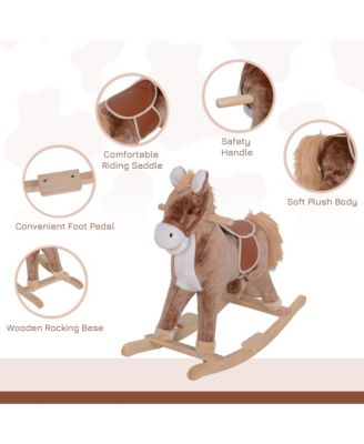 Kids Rocking Horse with Soft Plush Body & Wooden Base for Years 3+