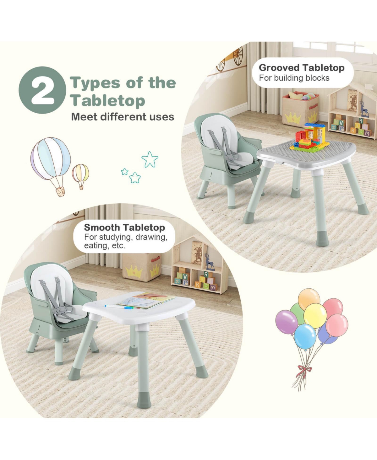 Costway Toddler 8-in-1 High Chair Convertible Dining Booster Seat w/ Removable Tray