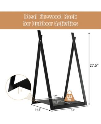 Triangle Firewood Rack with Raised Base for Fireplace Fire Pit-Black