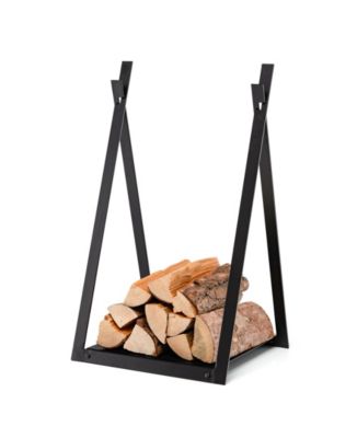 Triangle Firewood Rack with Raised Base for Fireplace Fire Pit-Black