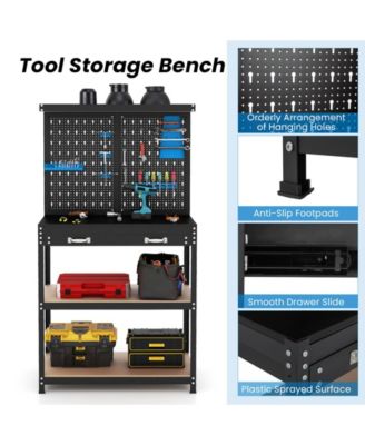 Tool Storage Workbench with Pegboard with 14 Hanging Accessories for Garage-Black and Blue