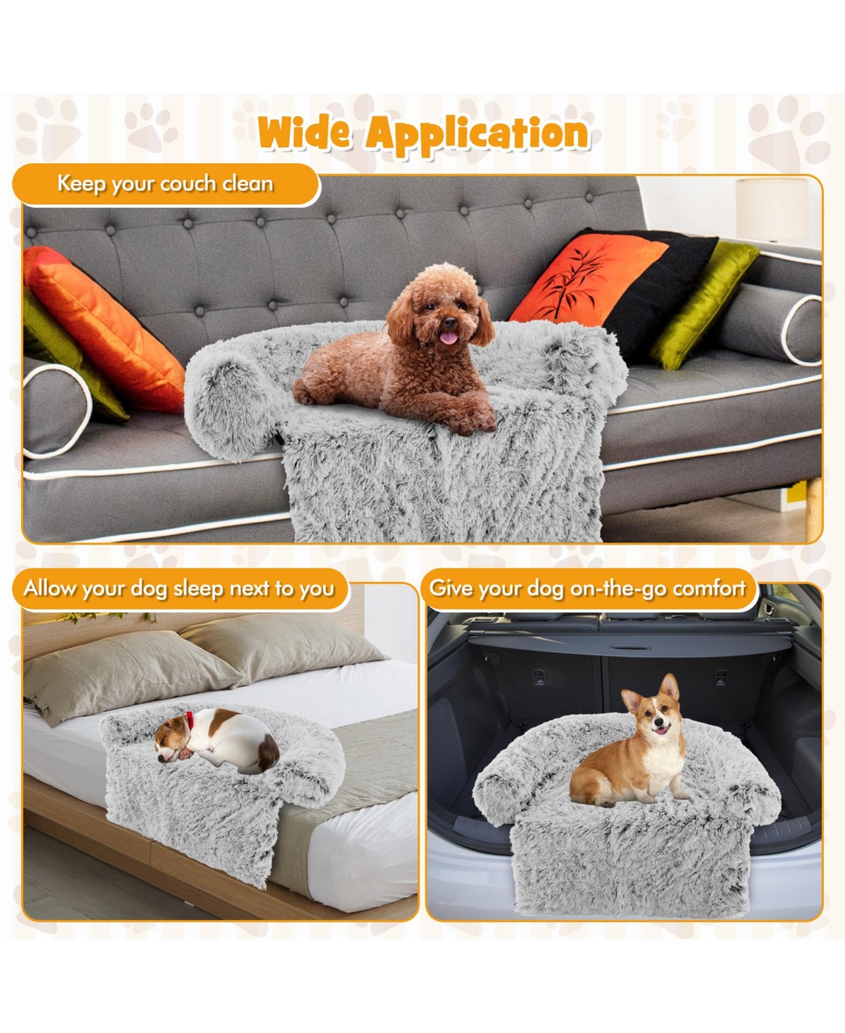 Sugift White Plush Calming with Anti-Slip Bottom Dog Couch Bed
