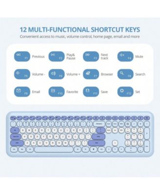 Retro Typewriter Wireless Keyboard And Mouse Set - Full-Size Slim Design, Low-Noise - Blue