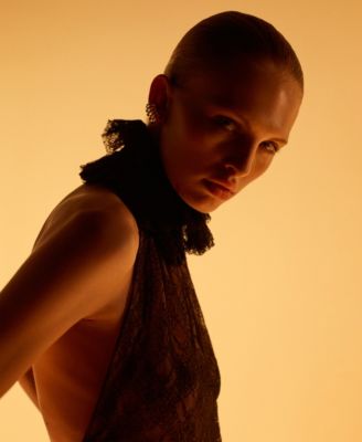 Women's Ruff Collar Detail Lace Top