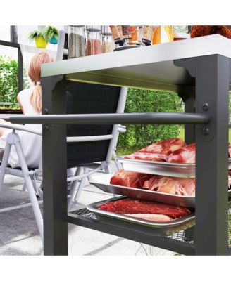 Outdoor Grill Cart, Pizza Oven Table w/ Stainless Steel Top