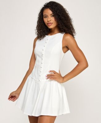 Juniors' Sleeveless Drop Waist Ruffle Short Dress