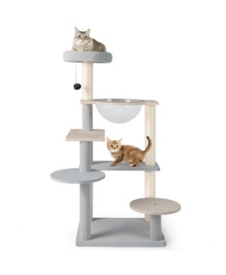 Modern Cat Tree 44 Inch Multi-level Cat Tower w/ Removable Padded Top Perch