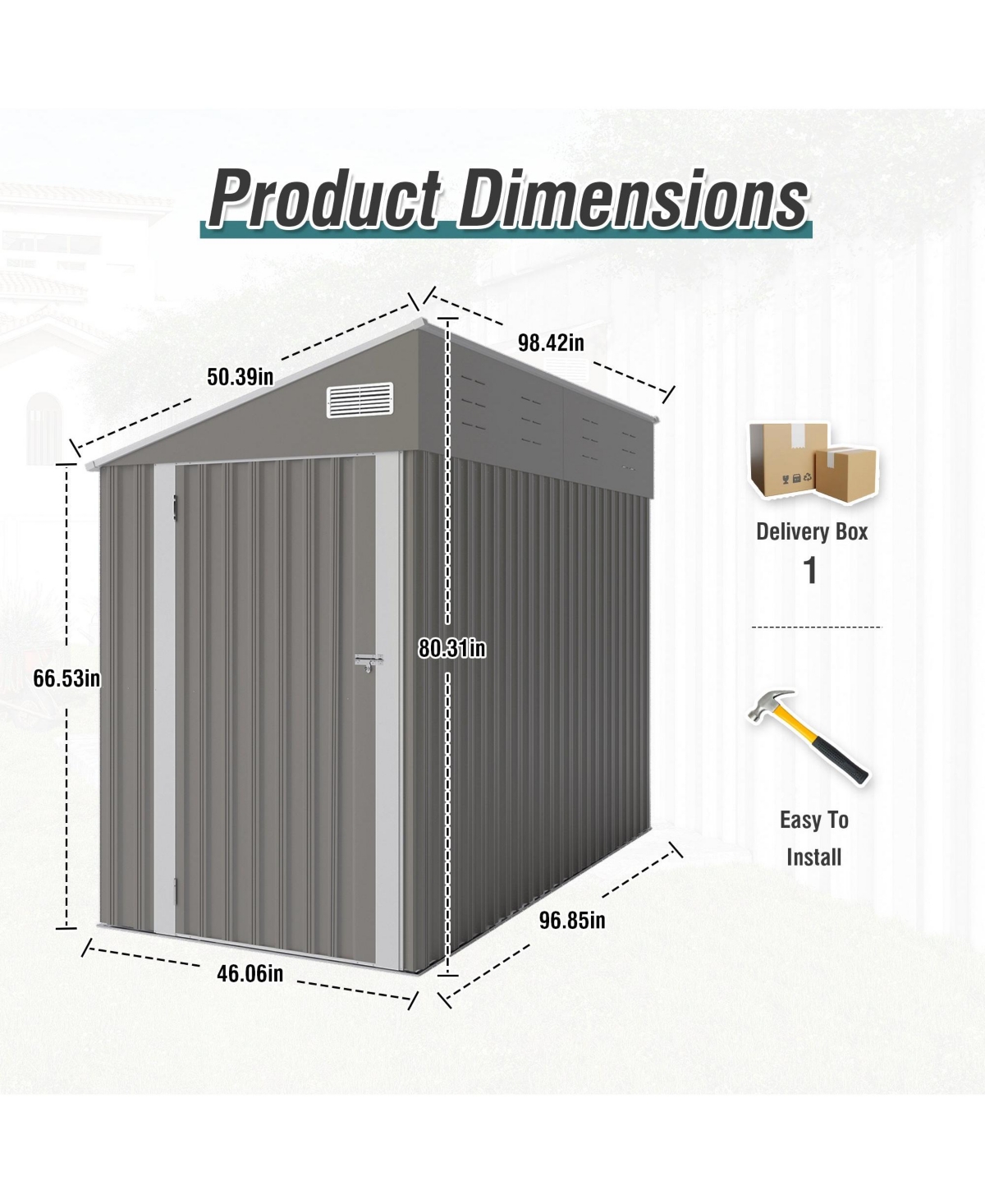 Mondawe 4x8 Ft Metal Storage Shed with Hinged Door, Ventilation & Protective Film