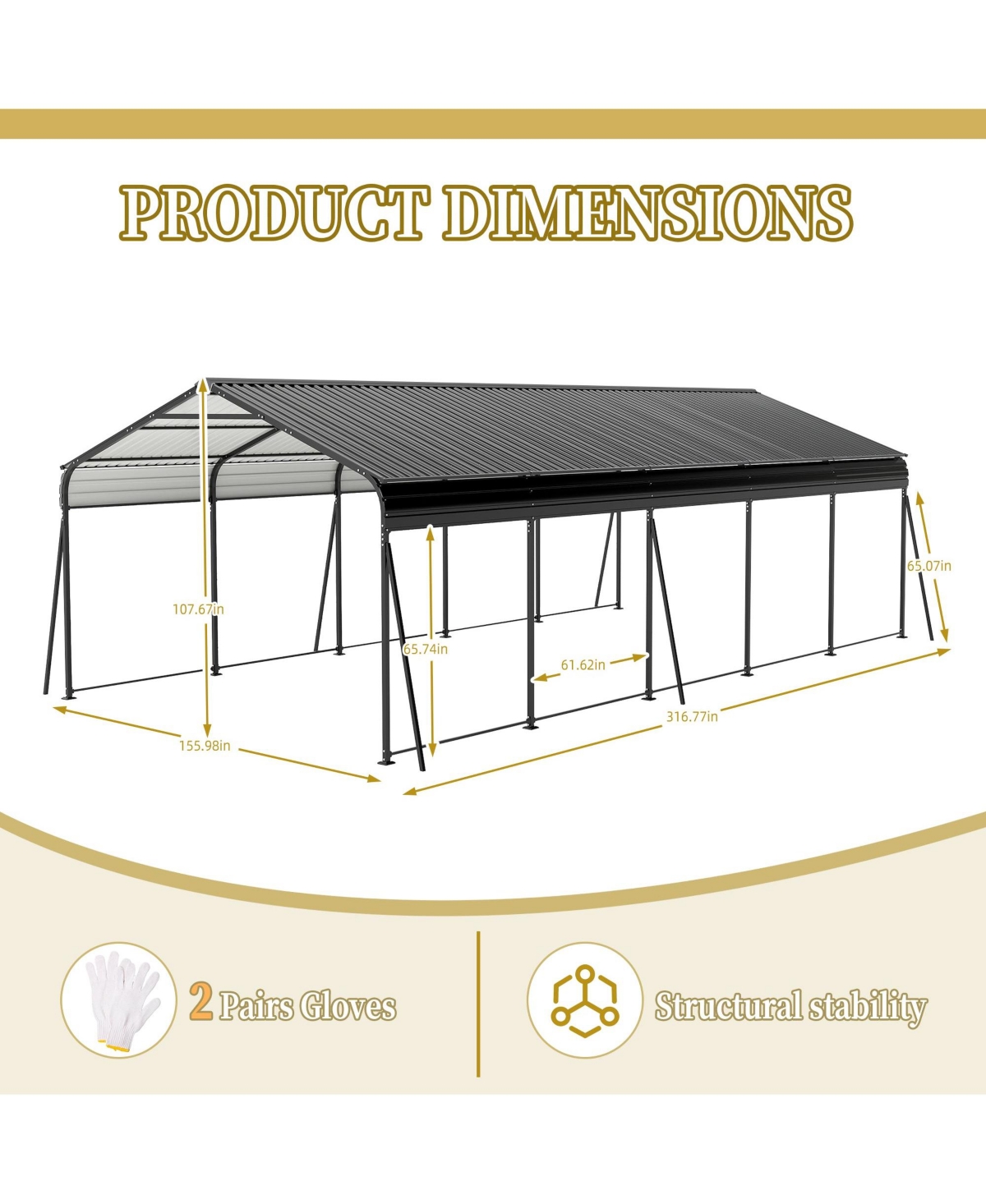 Mondawe Campcraft 13x26.5ft Outdoor Carport, Heavy-Duty Steel Shelter with Protective Film, Waterproof & Uv Resistant