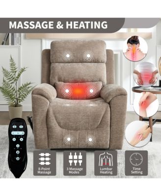 Chenille Dual Motor Infinite Position Up to 350 LBS Power Lift Recliner Chair with 8-Point Vibration Massage and Lumbar Heating,Blue