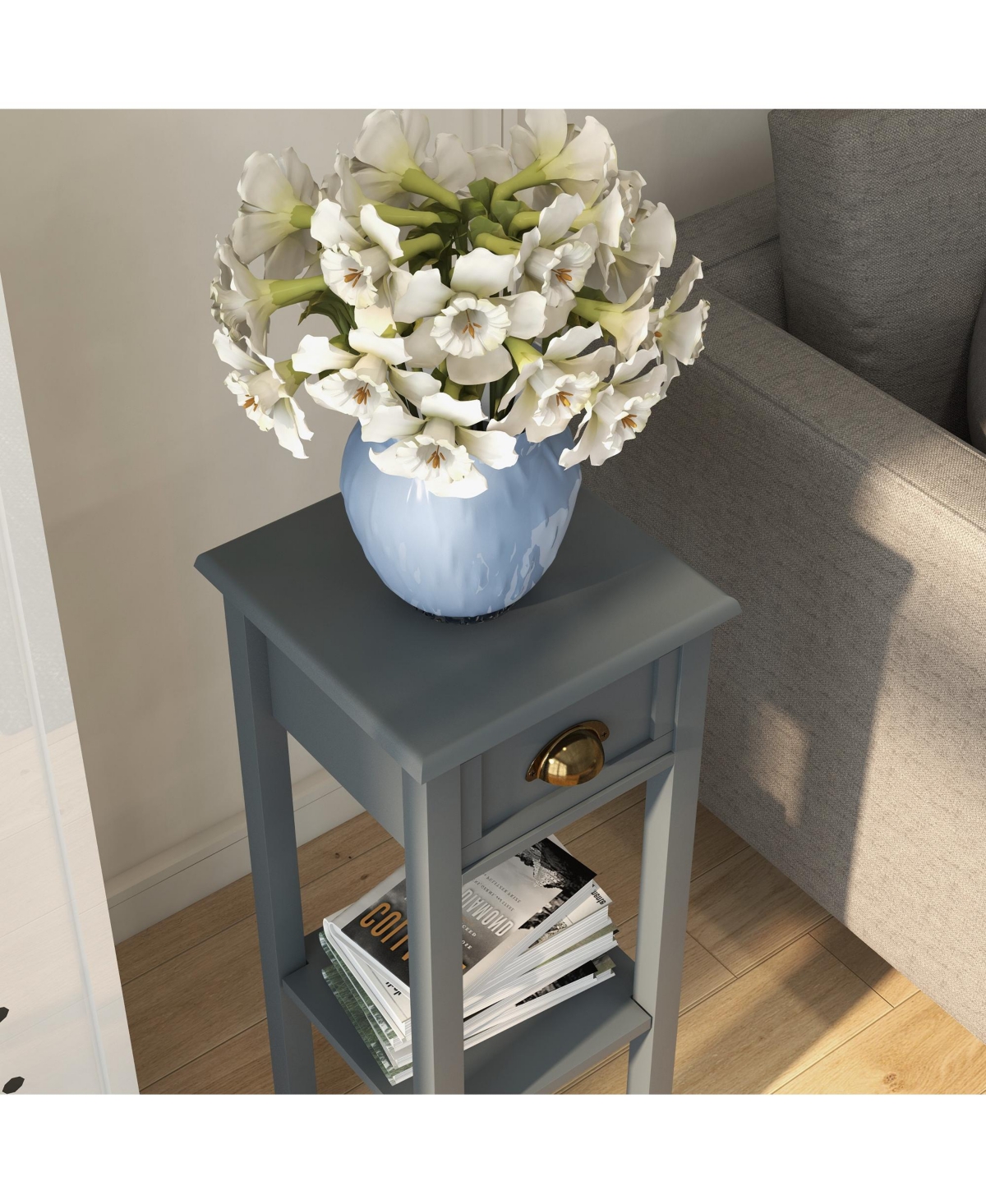 Homcom 2-Tier Side Table with Drawer Shelf for Living Room, Light