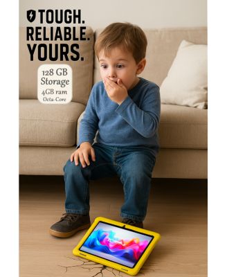 New 10.1" Funny Kids Wi-Fi Tablet Octa Core 128GB with Yellow Kids Defender Case Newest Android 15 Google certified
