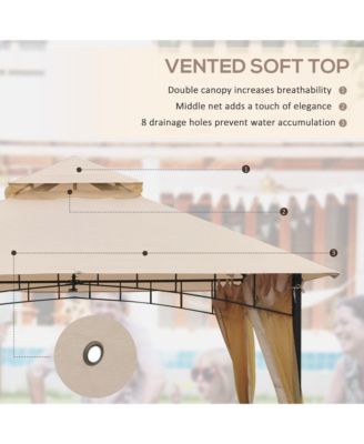 10' x 10' Patio Gazebo with Mesh Sidewalls & 2-Teir Canopy,