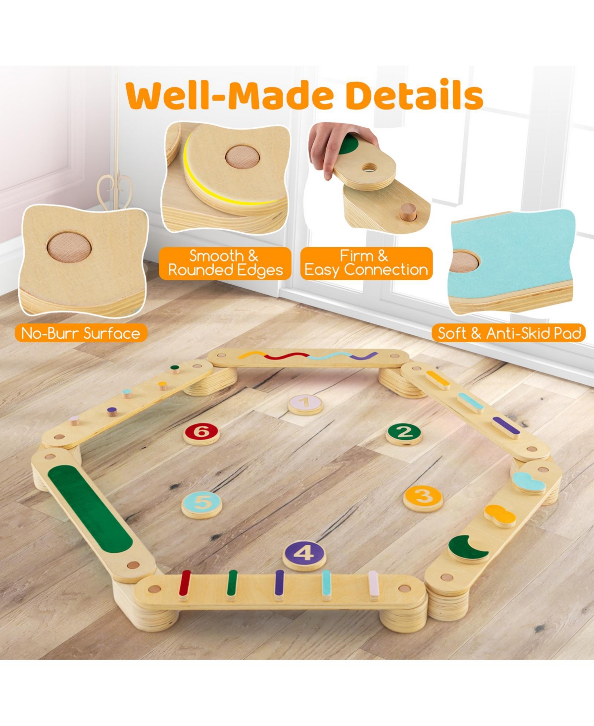 Mecale Montessori Balance Beam Set Wooden Balance Boards with Stepping Stones