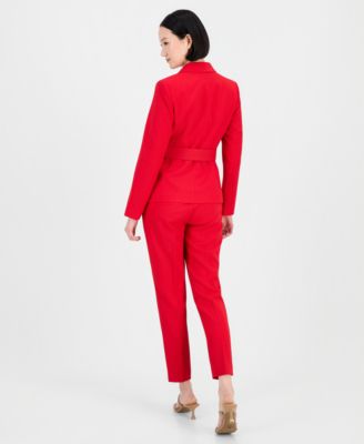 Women's Belted Asymmetrical Jacket & Slim-Fit Pantsuit Set