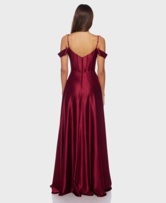 Juniors' Off-The-Shoulder Charmeuse Gown