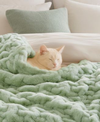 Ruched Reversible Faux-Fur Throw, 50" x 60"