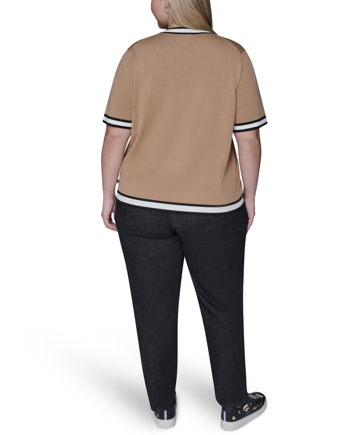 Karl Lagerfeld Plus Size Crewneck Short-sleeve Sweater In Brown