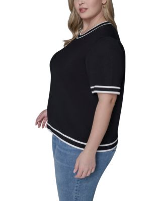 Women's Plus Size Crew Neck Short-Sleeve Sweater