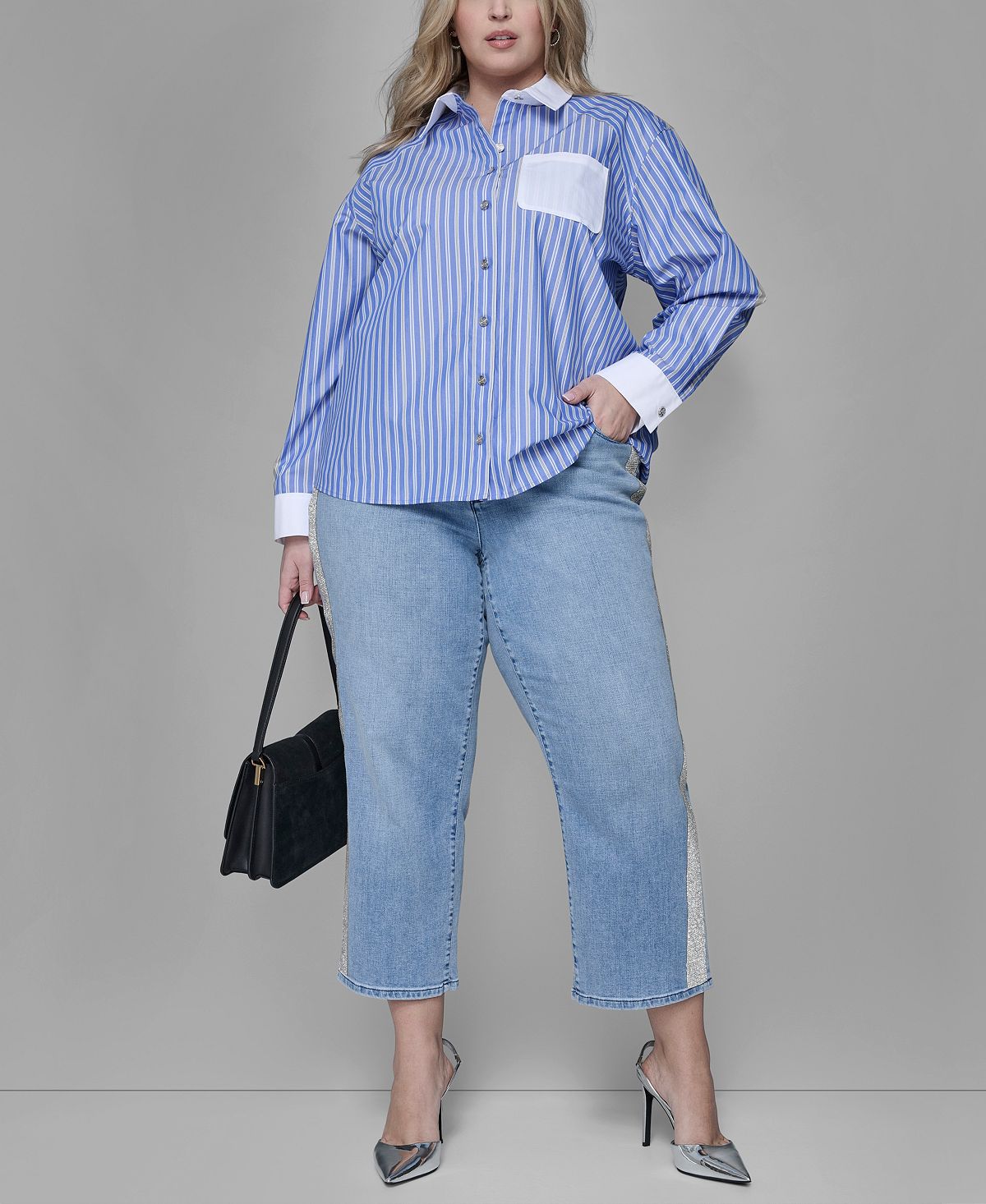 KARL LAGERFELD PARIS Women's Plus Size Hotfix Mid-Rise Jeans view 1 — MAYCSS fashion products