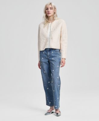 Petite Quilted Crewneck Rose Jacket, Macy's Exclusive