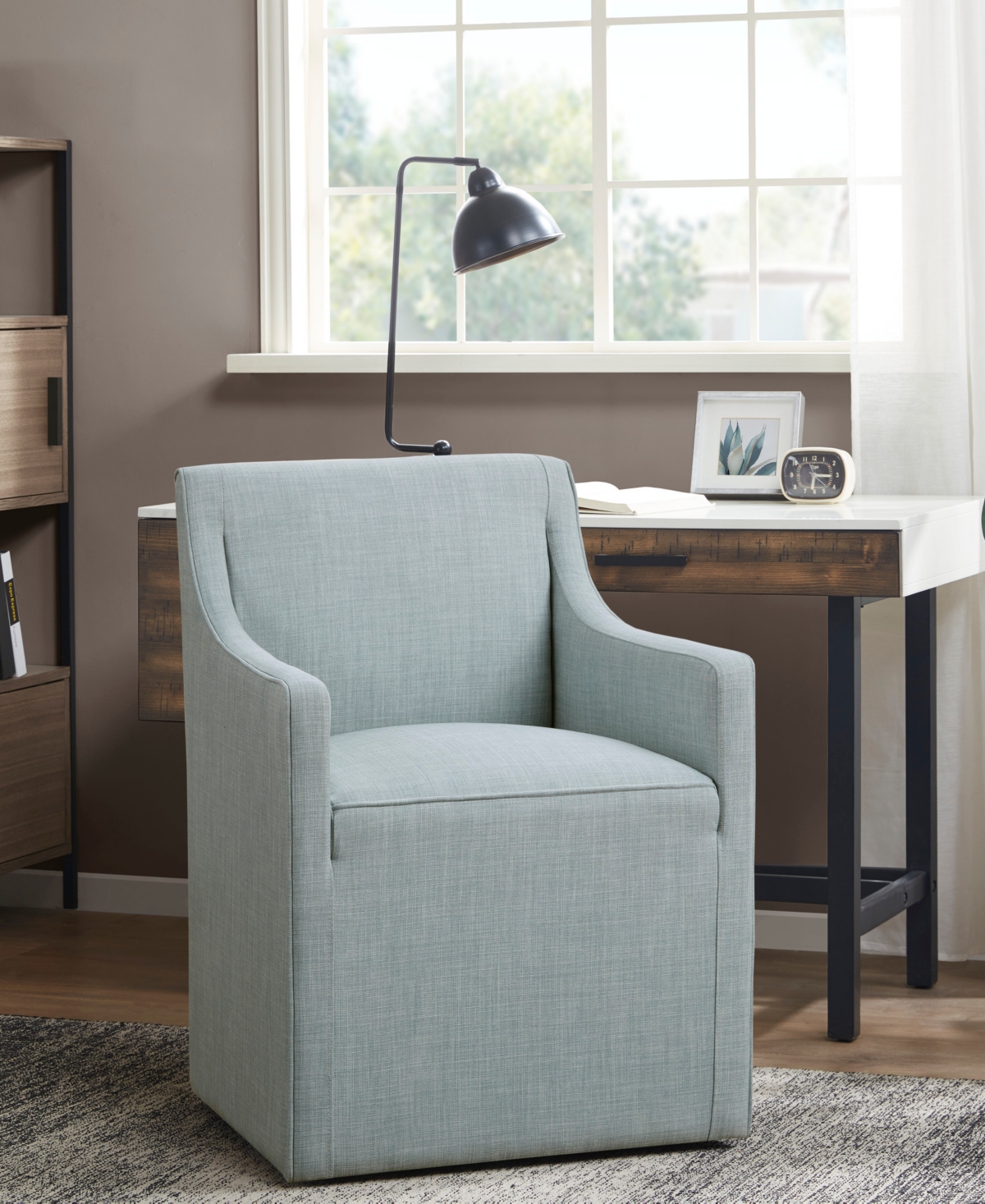 Madison Park Charlotte 24.5"W Skirted Dining Arm Chair with Casters