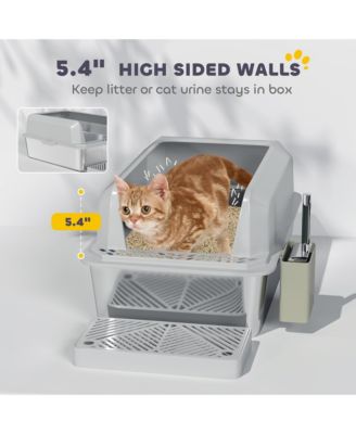 Stainless Steel Litter Box, High Sided Anti-Urine Leakage Non-Sticky
