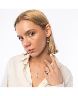 Sterling Silver Rhombus 3D Pearl Necklace