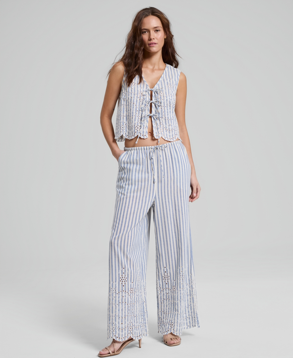 And Now This Petite Stripe Eyelet Vest Top, Macy's Exclusive