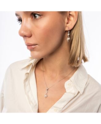 Sterling Silver Rhombus 3D Pearl Earrings