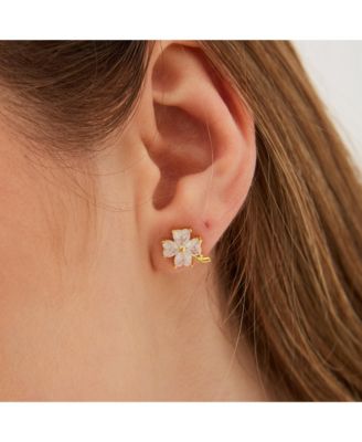 Four Leaf Clover Sterling Silver Stud Earrings - White