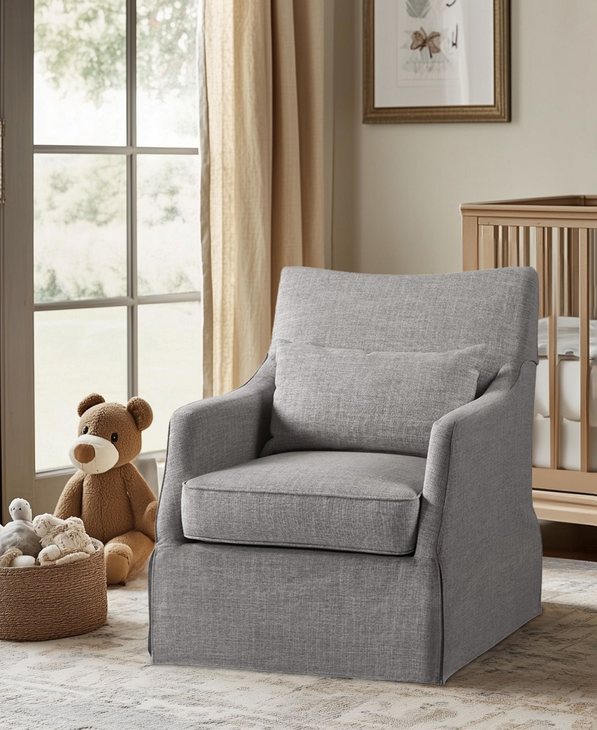 Martha Stewart Collection London 28"W Upholstered Skirted Swivel Armchair with Lumbar Pillow