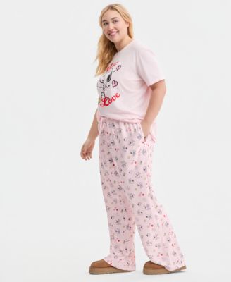 Trendy Plus Size Snoopy Valentine Printed Drawstring Pants