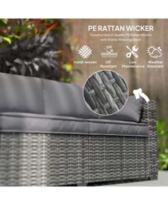 3-Seat Wicker Sofa w/ Side Trays, Outdoor Patio Couch, Mixed