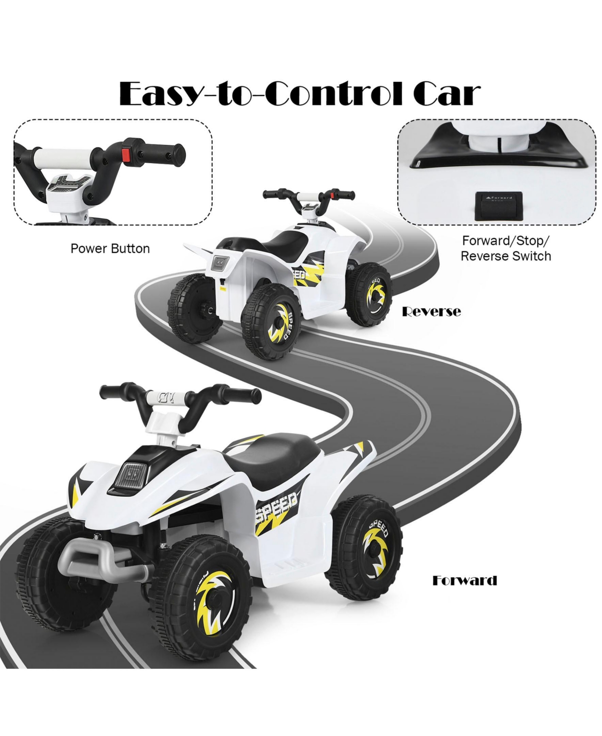 Sugift 6V Kids Electric Atv 4 Wheels Ride-On Toy-White