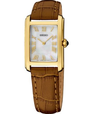 Seiko Women's Essentials Quartz Leather Strap Watch, 22.2mm - Macy's
