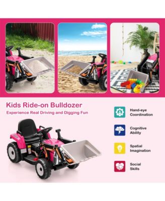 12V Battery Powered Kids Ride on Excavator with Adjustable Arm and Bucket-Pink