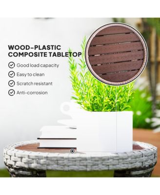 18" Wicker Table, 2-Tier Outdoor Side Table, Mixed