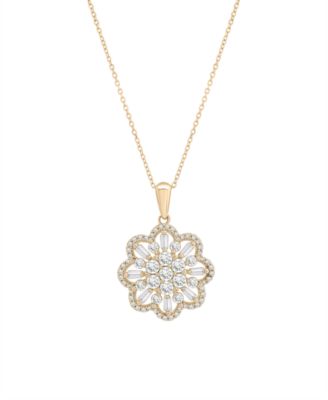 Diamond Round & Baguette 18" Pendant Necklace (1 ct. t.w.) in 14k White Gold or 14k Yellow Gold