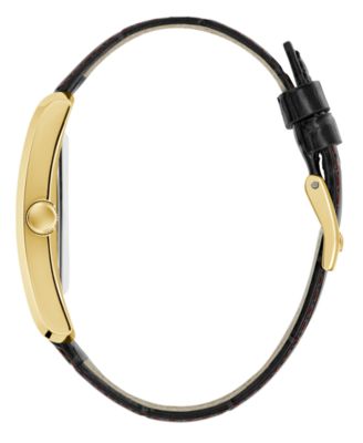 Men's Gold-Tone Black Leather Analog Watch, 34mm